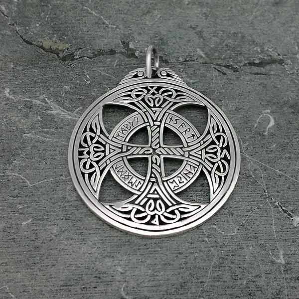 Celtic cross pendant with runes