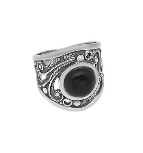 Wide filigree and jet ring