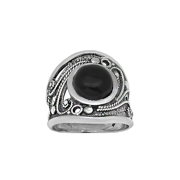 Wide filigree and jet ring