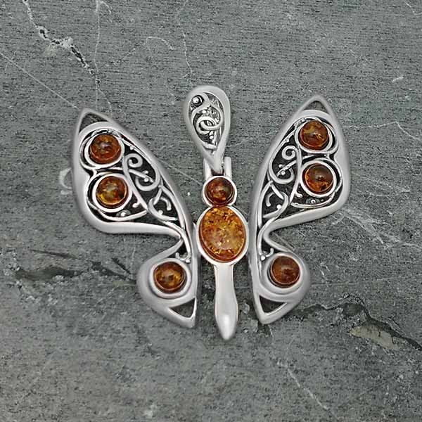 Amber butterfly pendant