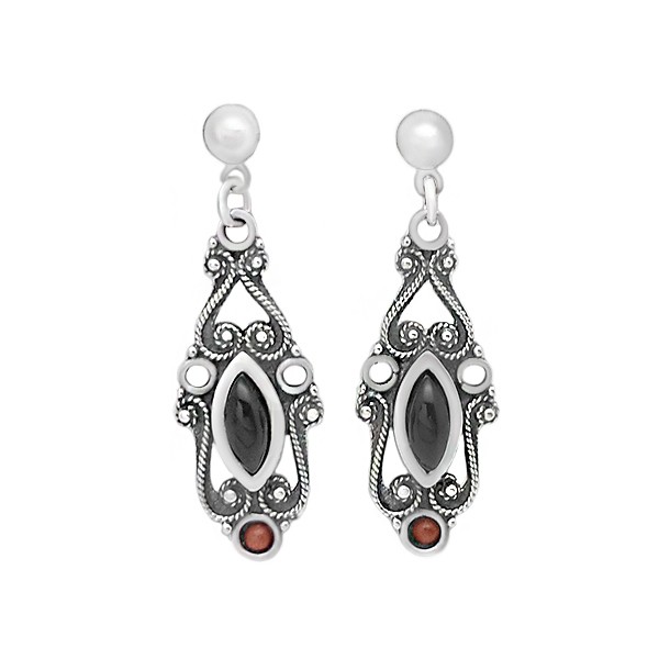Sterling silver,coral and jet earrings