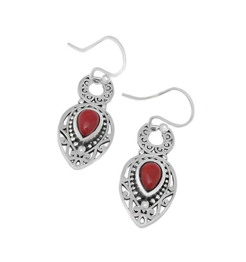 Silver and bamboo coral earrings