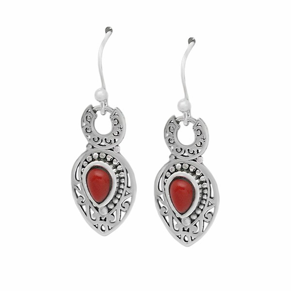 Silver and bamboo coral earrings