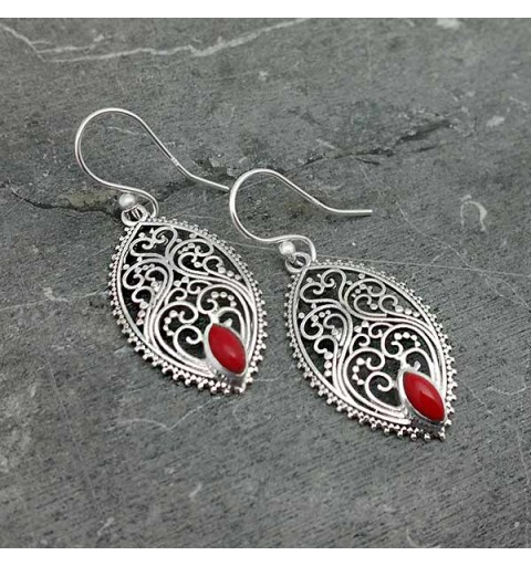Filigree earrings with coral
