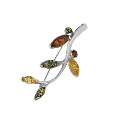 Branch brooch with amber