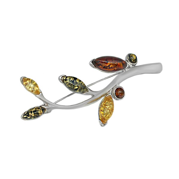 Branch brooch with amber