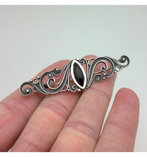 Silver and jet brooch