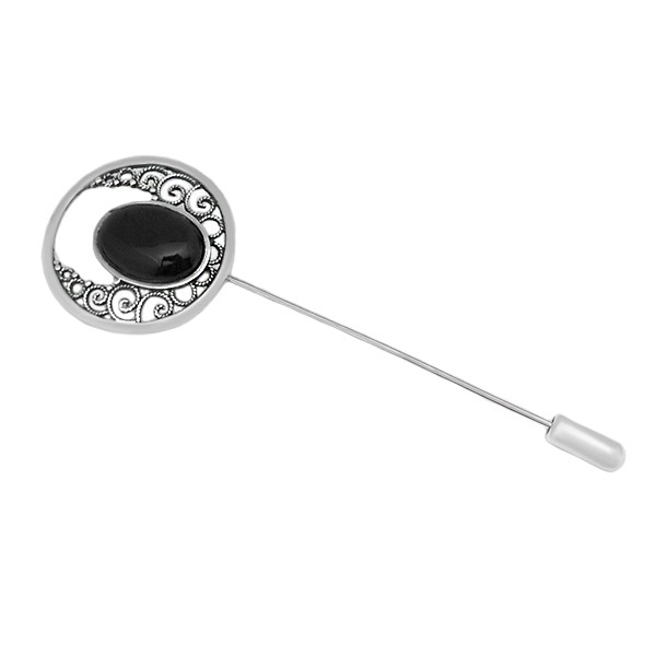 Lapel silver and jet pin