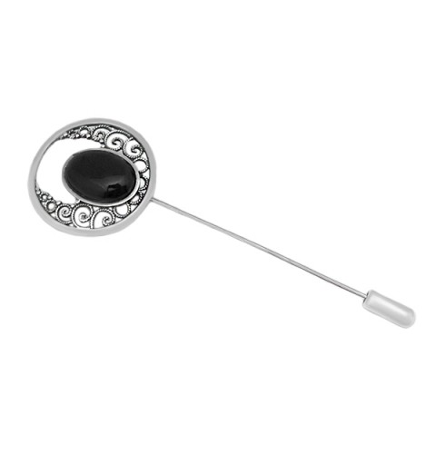 Lapel silver and jet pin