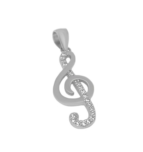 Treble clef pendant with zircons