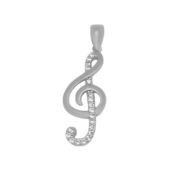 Treble clef pendant with zircons