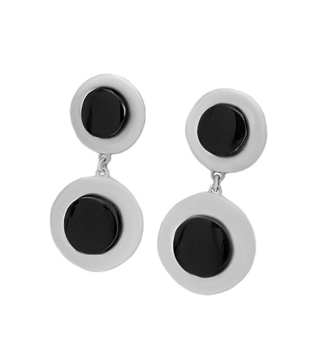 Earrings with double round jet piece