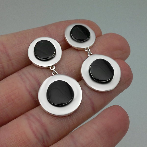 Pendientes con doble pieza azabache redonda