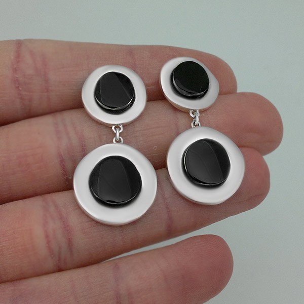 Pendientes con doble pieza azabache redonda