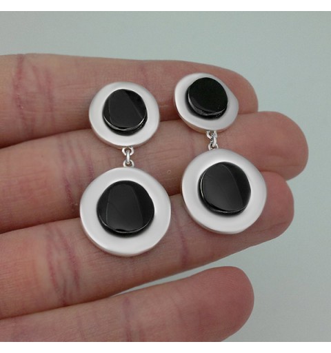 Pendientes con doble pieza azabache redonda