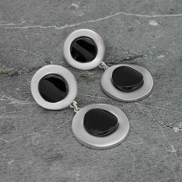 Pendientes con doble pieza azabache redonda