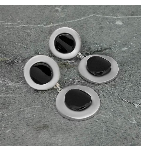 Pendientes con doble pieza azabache redonda