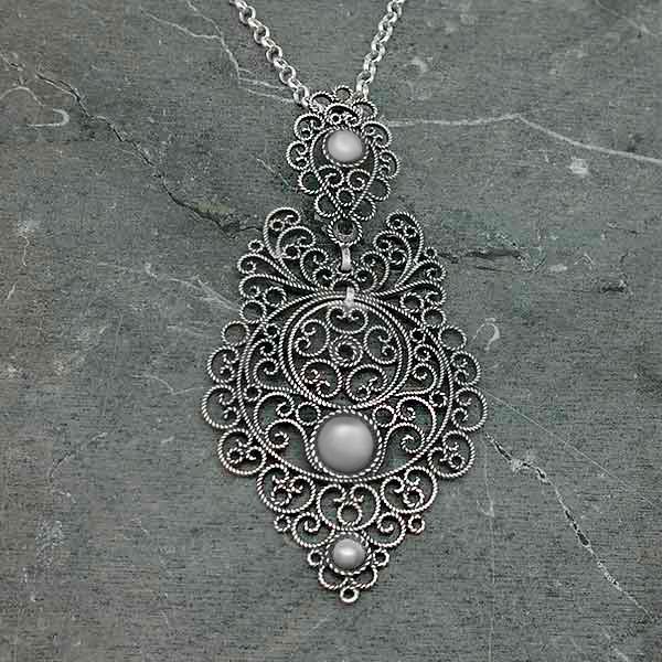 Toad pendant in aged silver with filigree