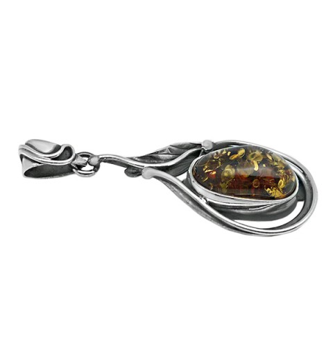Openwork Silver Pendant with Natural Amber