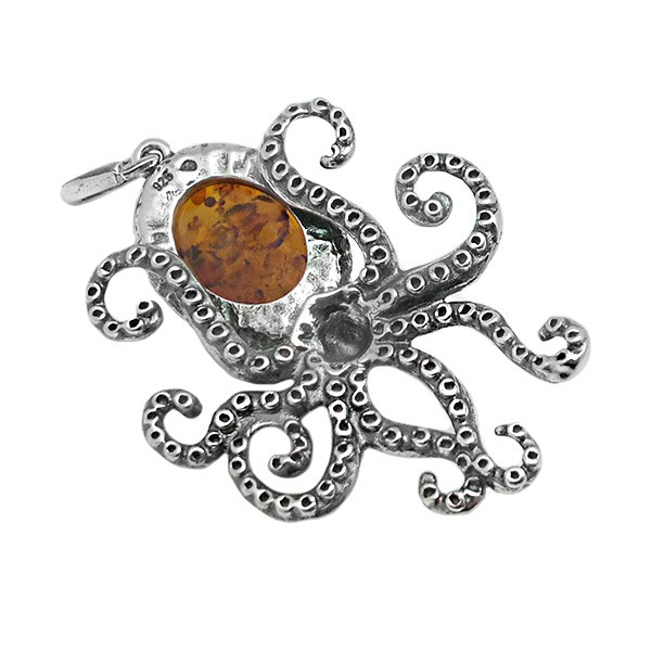 Octopus Pendant in sterling silver and natural amber