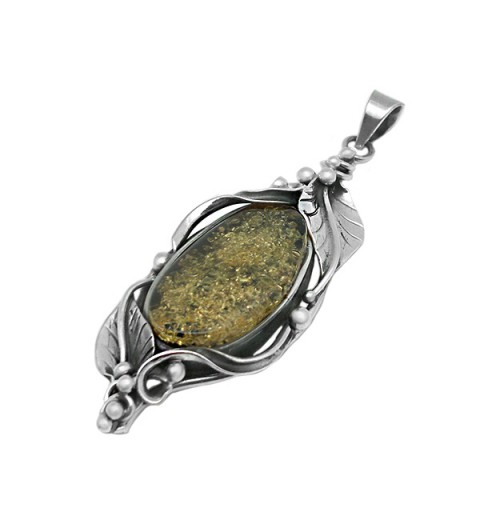 Amber pendant with leaves