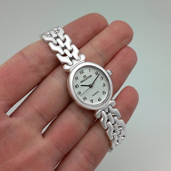 Silver watch with oval dial