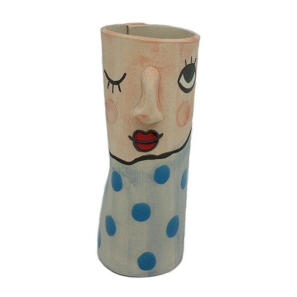 Lapicero con forma de mujer y nariz saliente, hecho a mano en cerámica