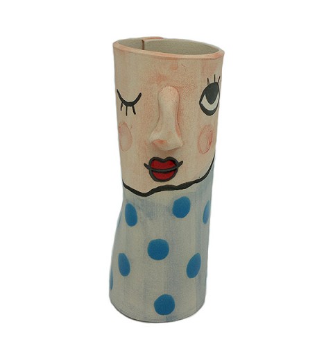Lapicero con forma de mujer y nariz saliente, hecho a mano en cerámica
