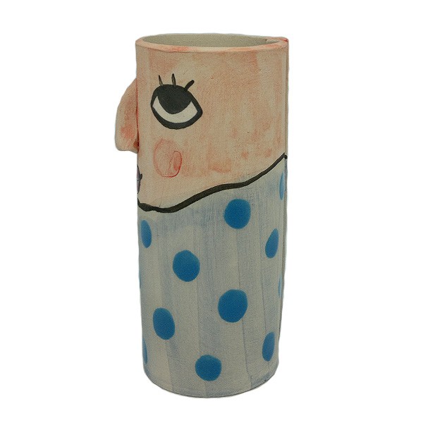 Pen holder in the shape of a woman with a protruding nose, handmade in ceramic