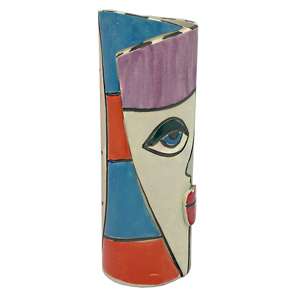 Ceramic vase, in which we can see a woman with a mask.
