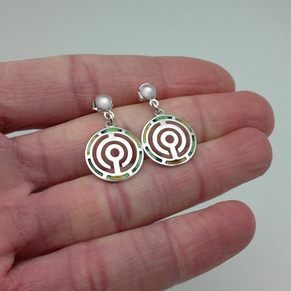 Celtic labyrinth earrings with enamel
