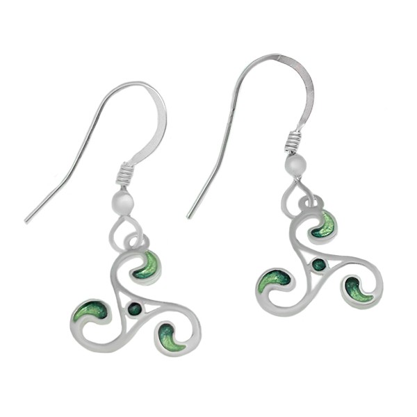 Triskelion earrings with green enamel