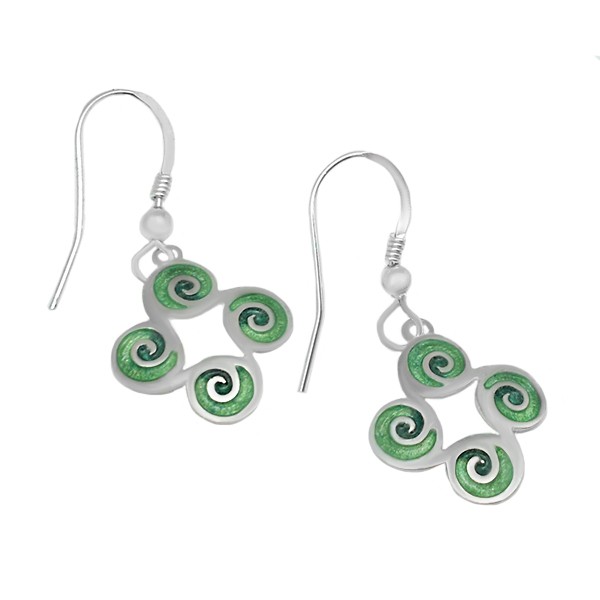 Spiral earrings in green tones