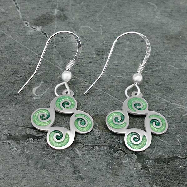 Spiral earrings in green tones