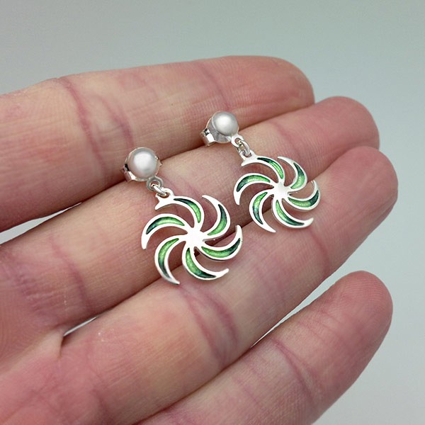 Green spiral earrings