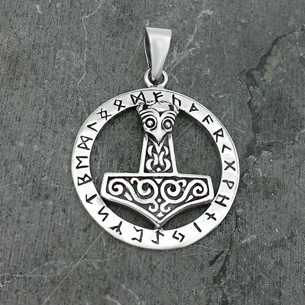 Thor's hammer pendant with runes