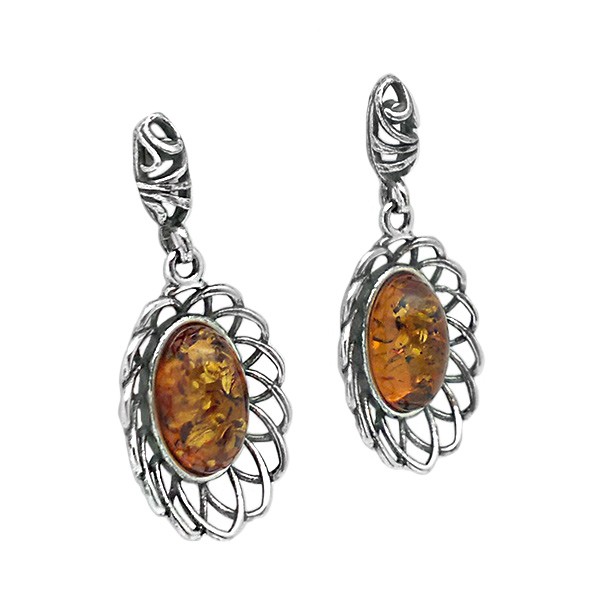 Natural amber openwork earrings