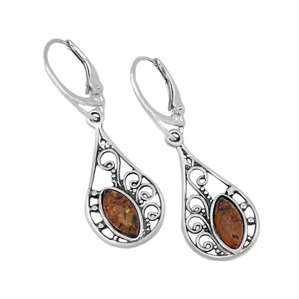 Drop earrings with natural amber
