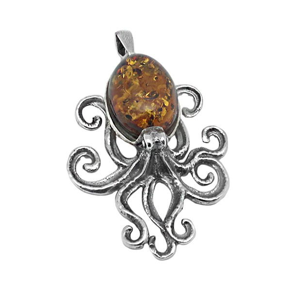 Colgante Pulpo en plata de ley y ámbar natural