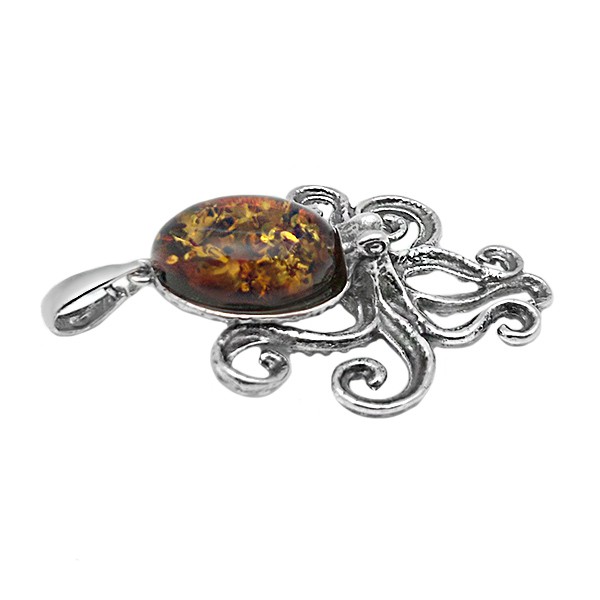 Colgante Pulpo en plata de ley y ámbar natural