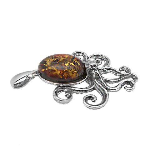 Colgante Pulpo en plata de ley y ámbar natural