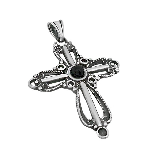 Colgante cruz con piedra de azabache