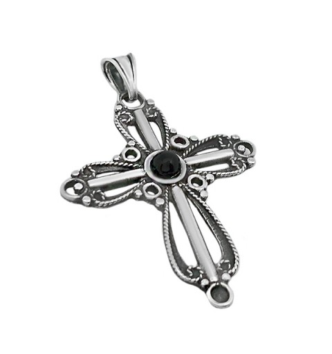 Colgante cruz con piedra de azabache