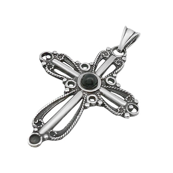 Colgante cruz con piedra de azabache