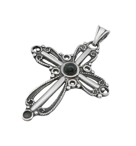 Colgante cruz con piedra de azabache