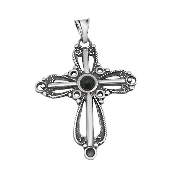 Colgante cruz con piedra de azabache
