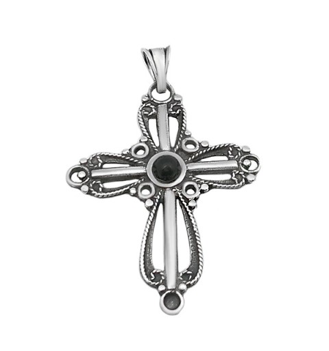 Colgante cruz con piedra de azabache