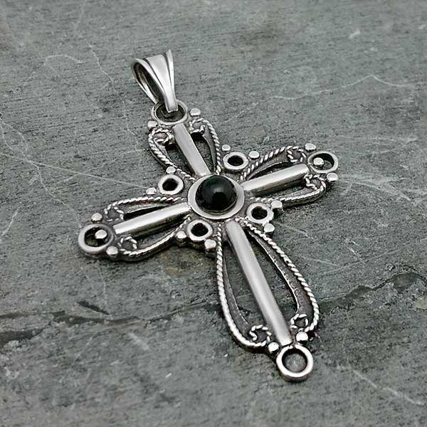 Colgante cruz con piedra de azabache