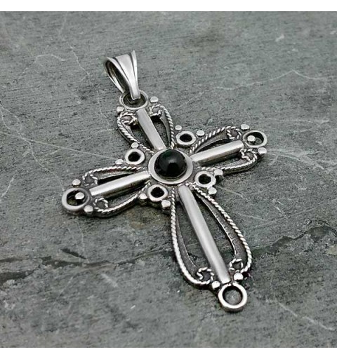 Colgante cruz con piedra de azabache