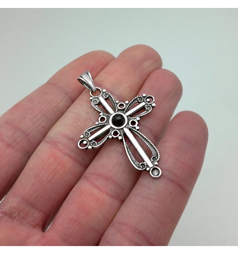 Colgante cruz con piedra de azabache